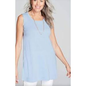 J Jill Pima Sleeveless Tunic Cotton Blue Crew Neck Side Slits Tank Top Size L